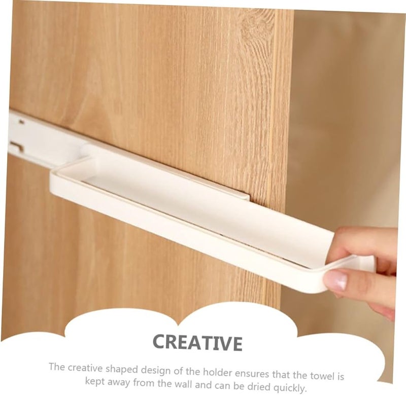 2Pcs White Self Adhesive Wall Mounted Sliding Towel Rack Holder For Bathroom Kitchen - Image 5